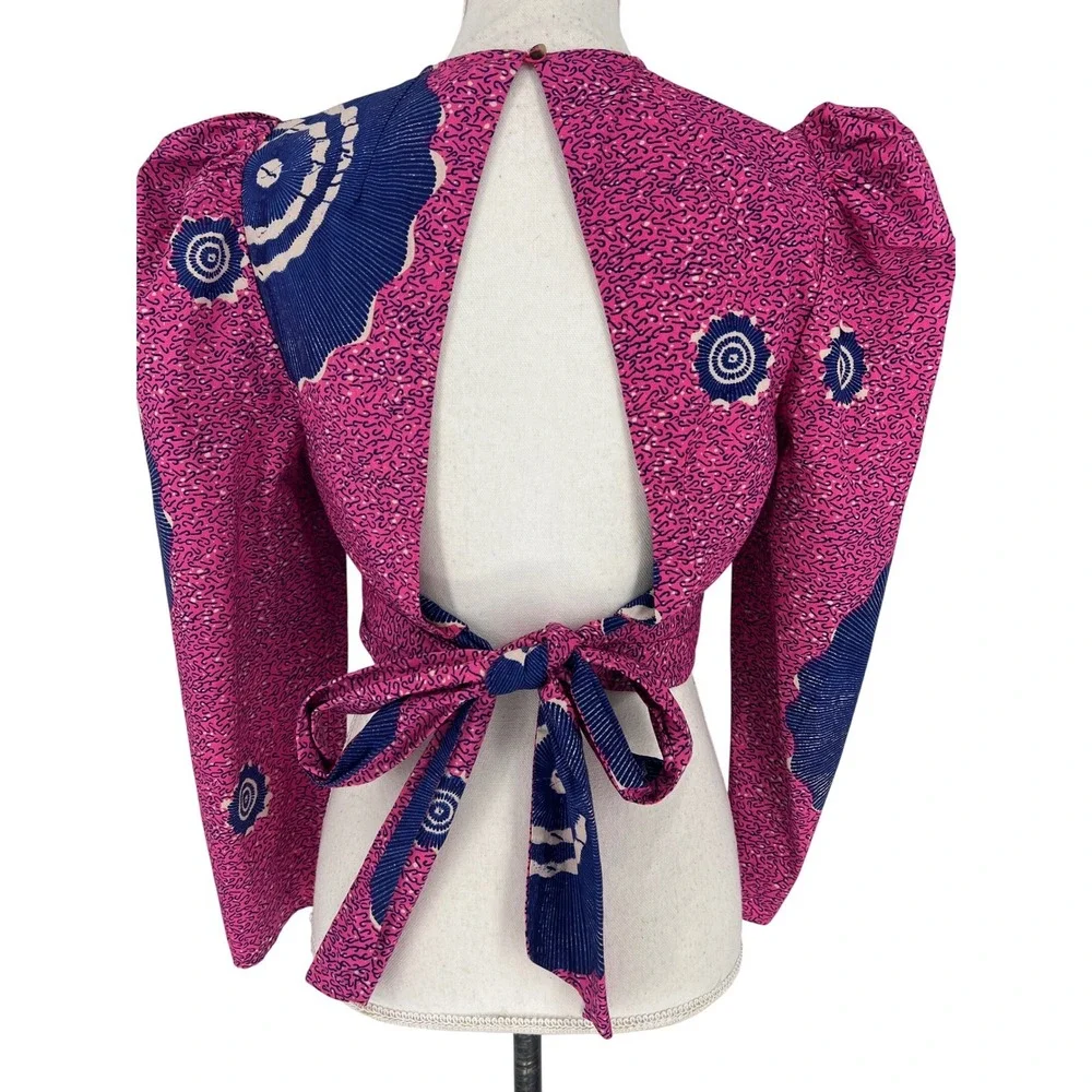 Ulla Johnson Eden Open Back Cotton Poplin Blouse Pink‎ Purple Floral Size 4